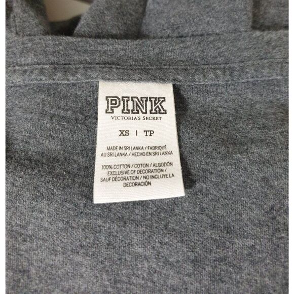 Victoria's Secret PINK Long Sleeve Oversized Top V-Neck Mint Logo Grey Top XS - Picture 7 of 7
